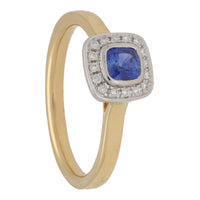 Sapphire and Diamond 18ct Yellow and White Gold Cushion Cluster Ring
