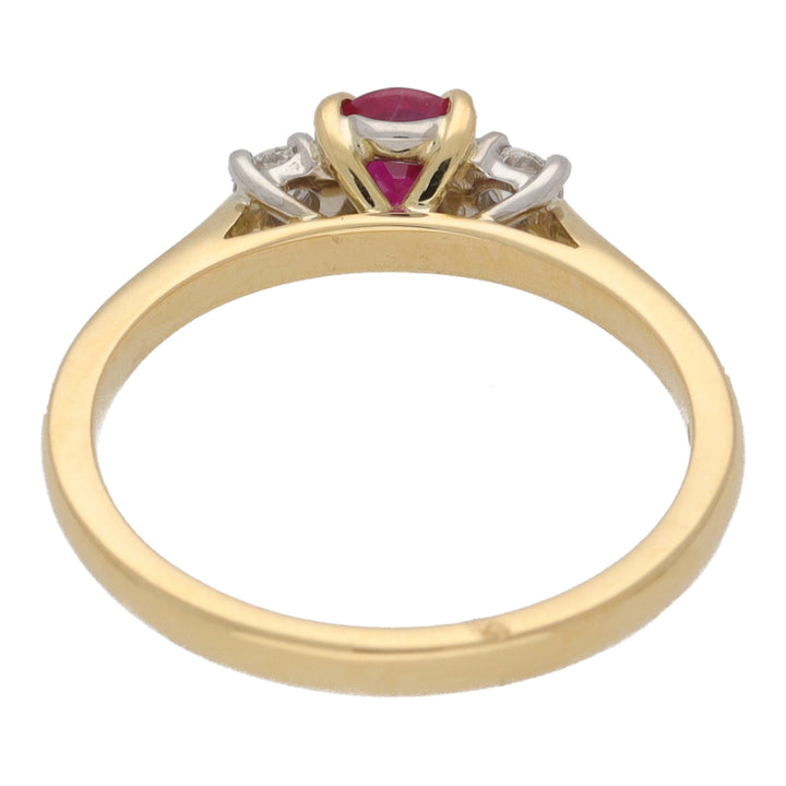 Ruby and Diamond Oval Three Stone 18ct Yellow Gold Ring - Michael Jones Jeweller