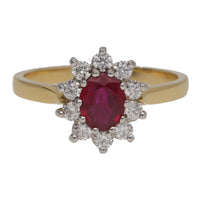 Ruby and Diamond 18ct Yellow Gold Oval Cluster Ring