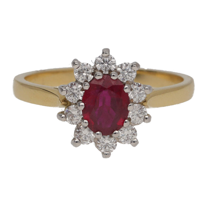 Ruby and Diamond 18ct Yellow Gold Oval Cluster Ring - Michael Jones Jeweller