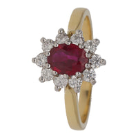 Ruby and Diamond 18ct Yellow Gold Oval Cluster Ring