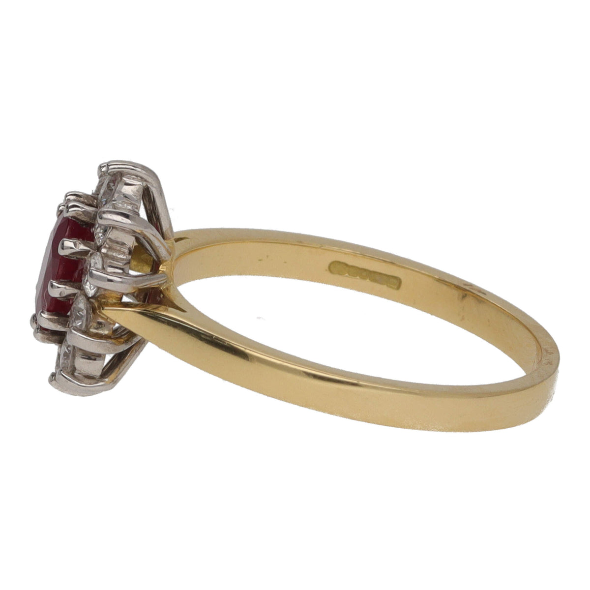 Ruby and Diamond 18ct Yellow Gold Oval Cluster Ring - Michael Jones Jeweller