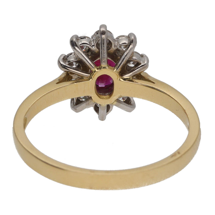Ruby and Diamond 18ct Yellow Gold Oval Cluster Ring - Michael Jones Jeweller