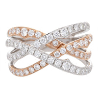 Diamond Set 18ct Rose and White Gold Crossover Ring - Michael Jones Jeweller