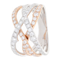 Diamond Set 18ct Rose and White Gold Crossover Ring - Michael Jones Jeweller