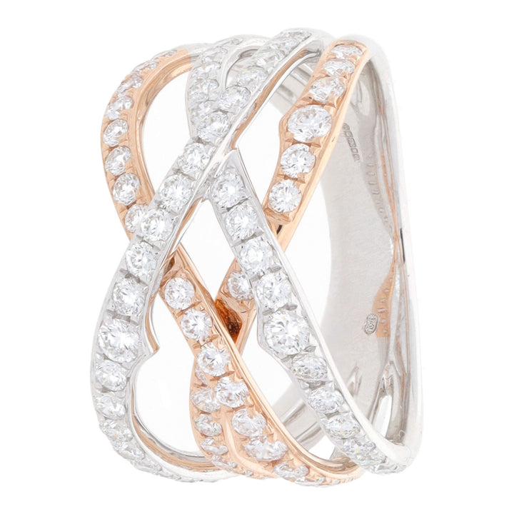Diamond Set 18ct Rose and White Gold Crossover Ring - Michael Jones Jeweller