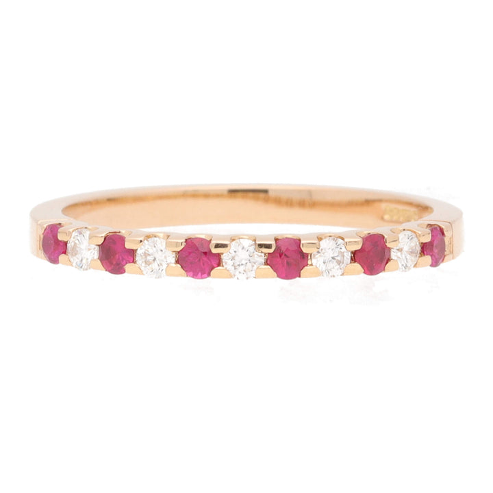 Ruby and Diamond 18ct Rose Gold Half Eternity Ring - Michael Jones Jeweller