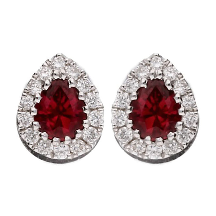 Ruby and Diamond 18ct White Gold Cluster Stud Earrings