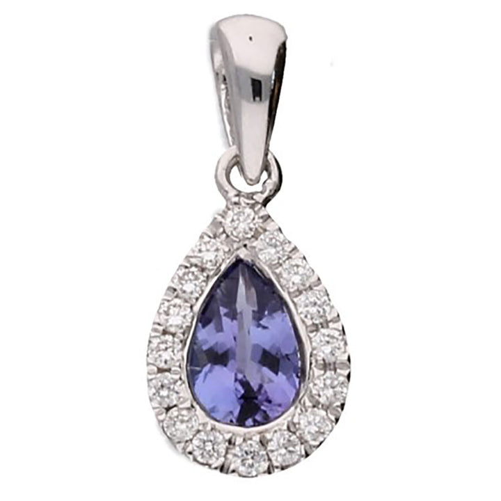 Tanzanite and Diamond 18ct White Gold Cluster Teardrop Pendant - Michael Jones Jeweller