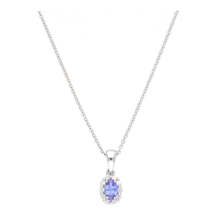 Tanzanite and Diamond 18ct White Gold Oval Cluster Pendant