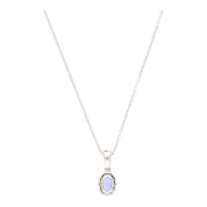 Tanzanite and Diamond 18ct White Gold Oval Cluster Pendant