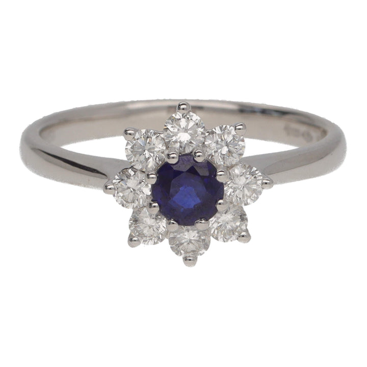 Blue Sapphire and Diamond 18ct White Gold Circular Cluster Ring