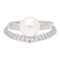 Akoya Pearl and Diamond 18ct White Gold Double Band Ring - Michael Jones Jeweller