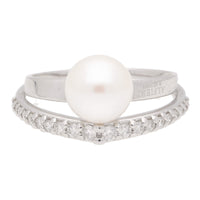 Akoya Pearl and Diamond 18ct White Gold Double Band Ring