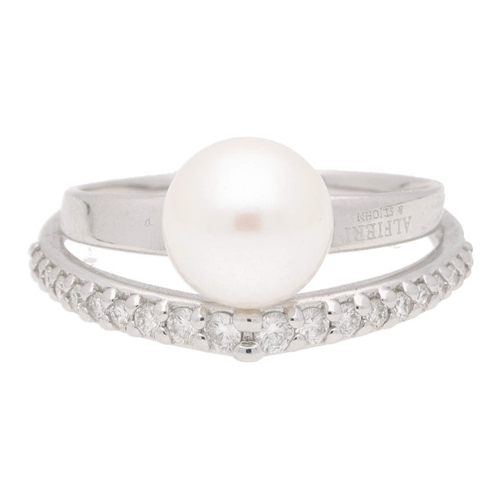 Akoya Pearl and Diamond 18ct White Gold Double Band Ring
