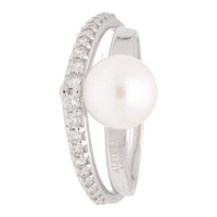 Akoya Pearl and Diamond 18ct White Gold Double Band Ring - Michael Jones Jeweller