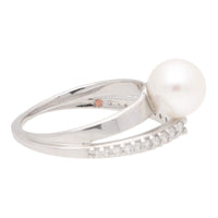 Akoya Pearl and Diamond 18ct White Gold Double Band Ring - Michael Jones Jeweller