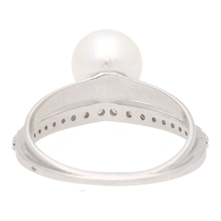Akoya Pearl and Diamond 18ct White Gold Double Band Ring - Michael Jones Jeweller