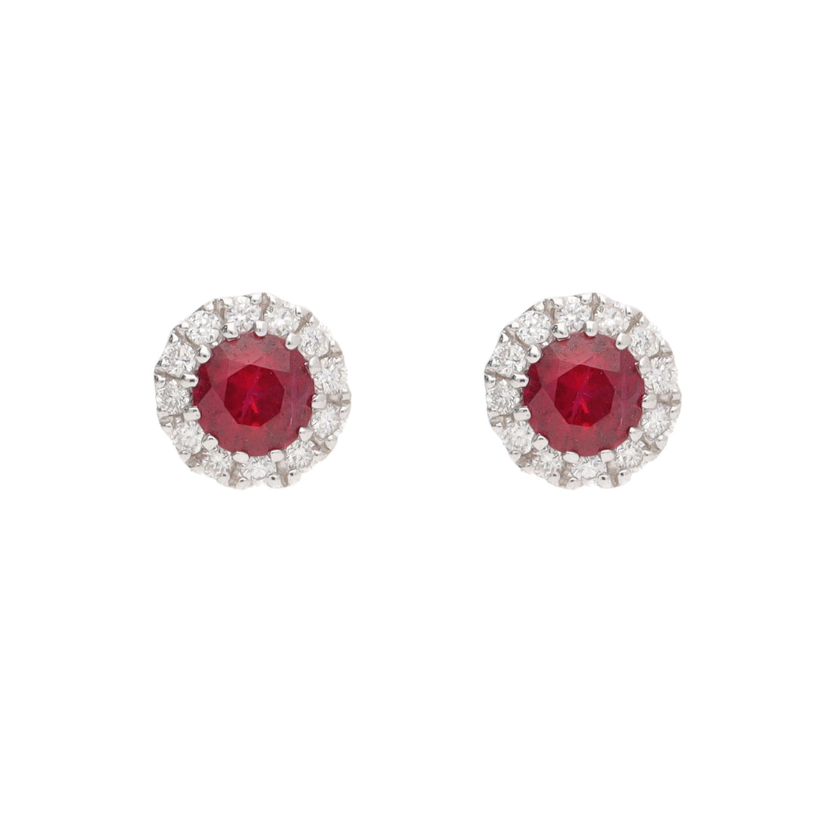 Ruby and Diamond Round 18ct White Gold Stud Earrings - Michael Jones Jeweller