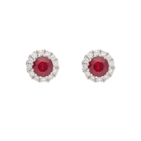 Ruby and Diamond Round 18ct White Gold Stud Earrings - Michael Jones Jeweller