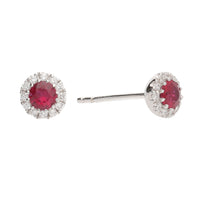 Ruby and Diamond Round 18ct White Gold Stud Earrings - Michael Jones Jeweller