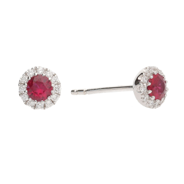 Ruby and Diamond Round 18ct White Gold Stud Earrings - Michael Jones Jeweller