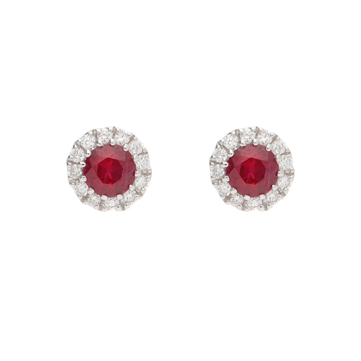 Ruby and Diamond Round 18ct White Gold Stud Earrings - Michael Jones Jeweller