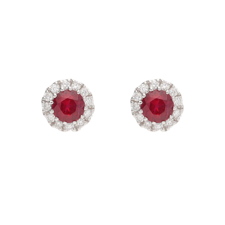 Ruby and Diamond Round 18ct White Gold Stud Earrings