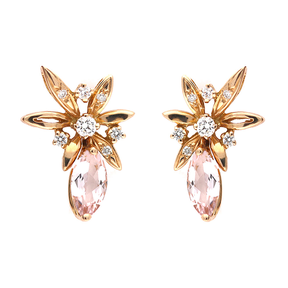 Morganite and Diamond 18ct Rose Gold Flower Stud Earrings - Michael Jones Jeweller