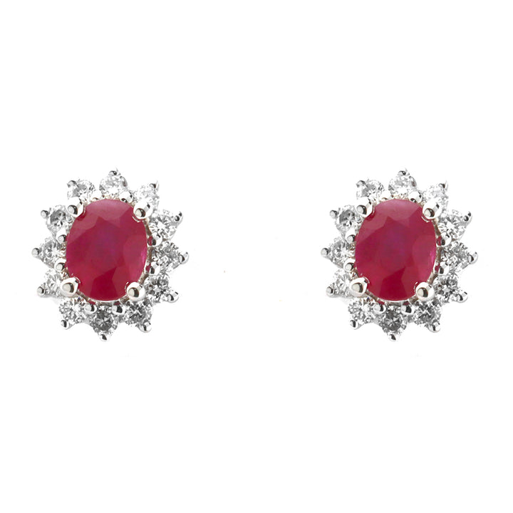 Ruby and Diamond 18ct White Gold Cluster Stud Earrings