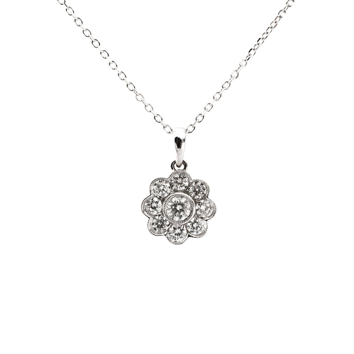 Diamond 18ct White Gold Flower Cluster Pendant - Michael Jones Jeweller