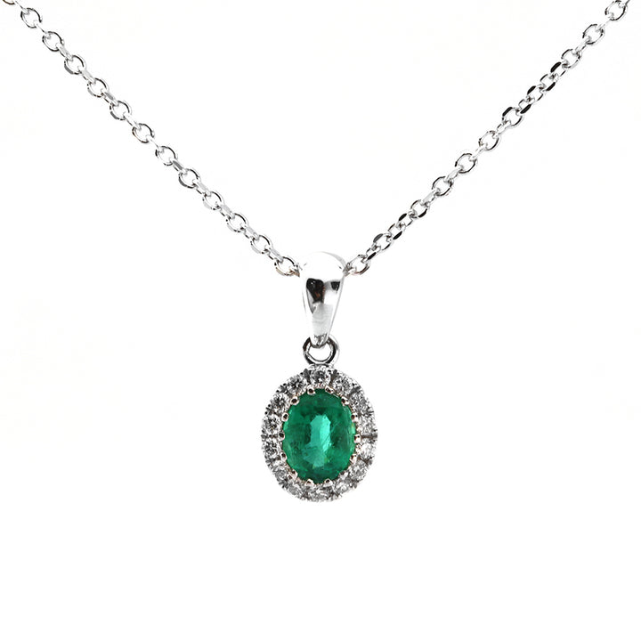 Emerald and Diamond 18ct White Gold Cluster Pendant - Michael Jones Jeweller