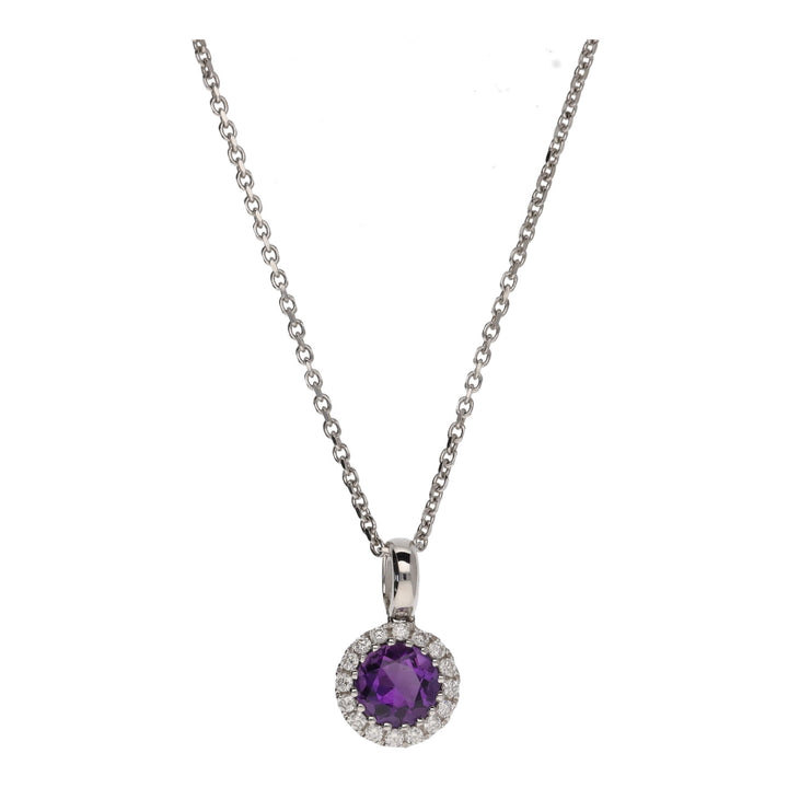 Amethyst and Diamond 18ct White Gold Circular Cluster Pendant