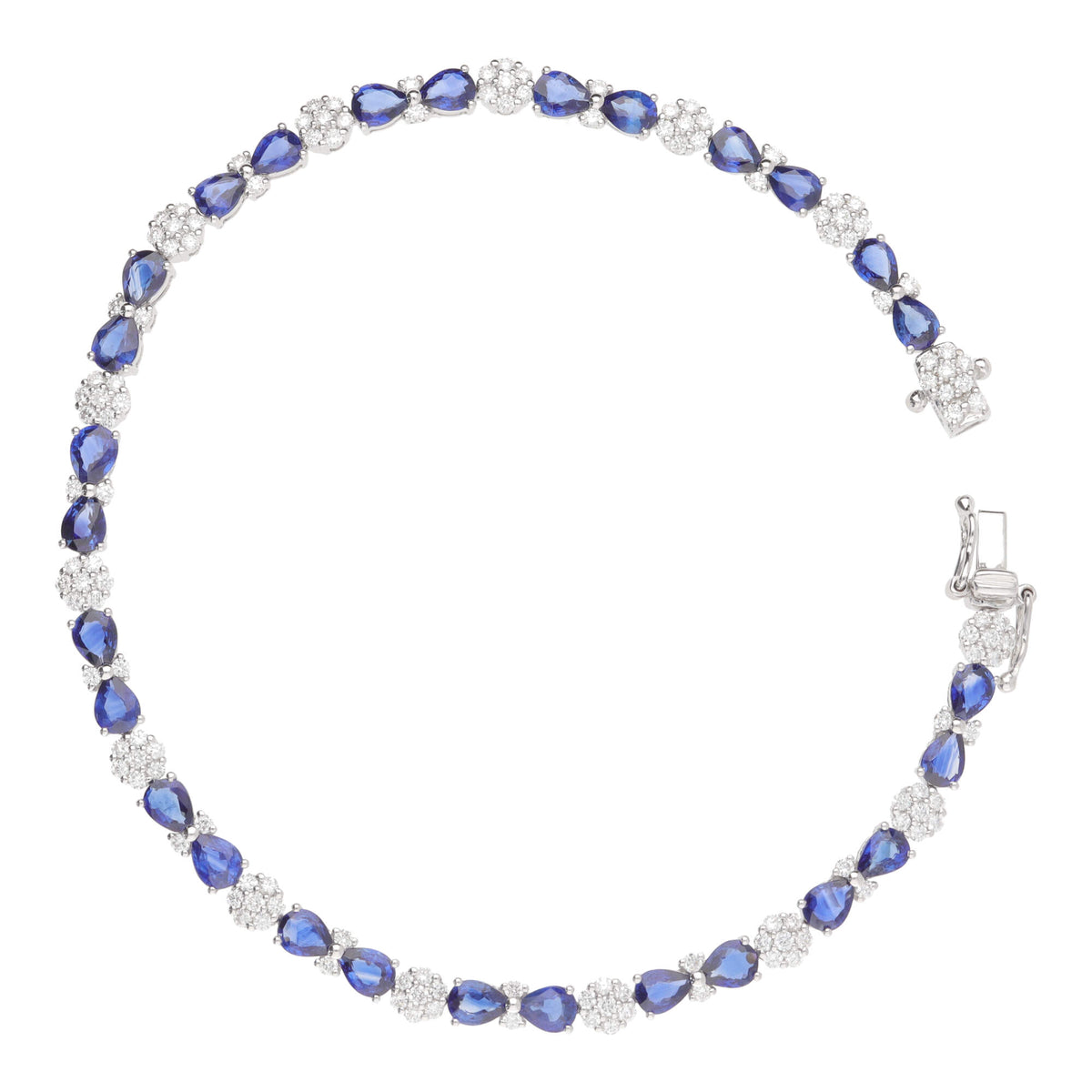 Sapphire and Diamond 18ct White Gold Cluster Bracelet - Michael Jones Jeweller