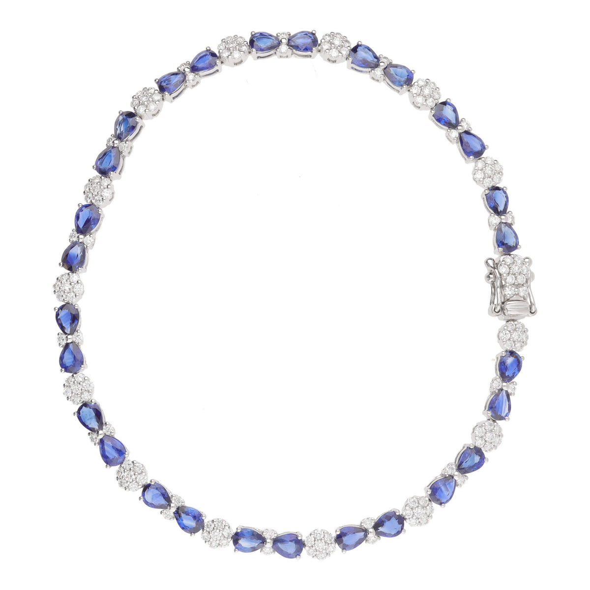 Sapphire and Diamond 18ct White Gold Cluster Bracelet - Michael Jones Jeweller