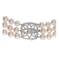 Cultured Pearl Necklet with Diamond Floral Clasp - Michael Jones Jeweller
