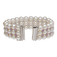 Pearl and Pink Sapphire Three Row 18ct White Gold Bracelet - Michael Jones Jeweller