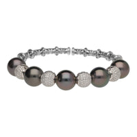 Tahitian Pearl and Diamond 18ct White Gold Bangle - Michael Jones Jeweller