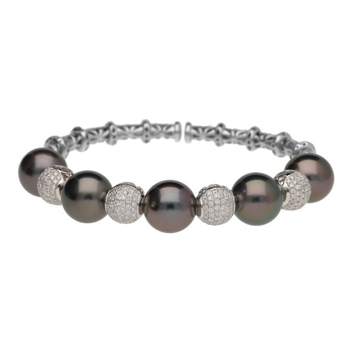 Tahitian Pearl and Diamond 18ct White Gold Bangle - Michael Jones Jeweller