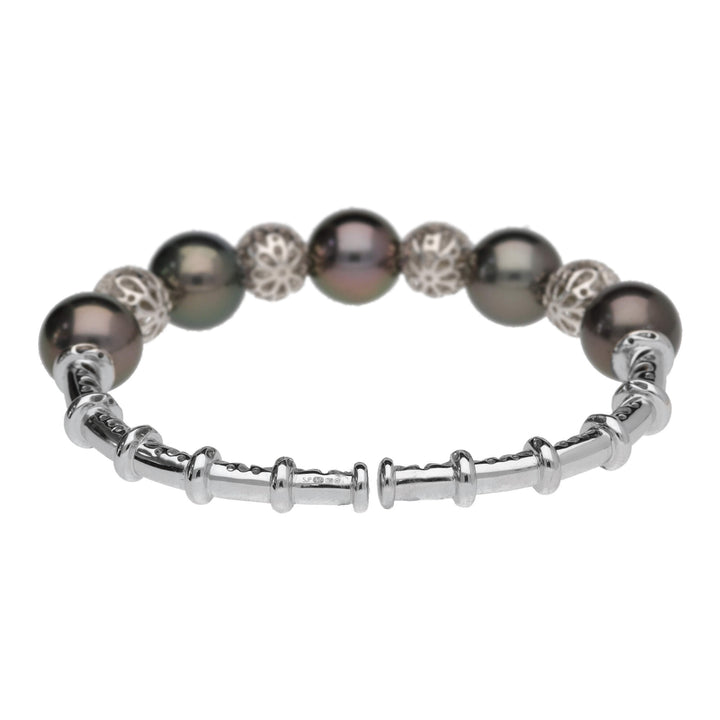 Tahitian Pearl and Diamond 18ct White Gold Bangle - Michael Jones Jeweller