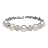 White South Sea Pearl and Diamond 18ct White Gold Bangle - Michael Jones Jeweller