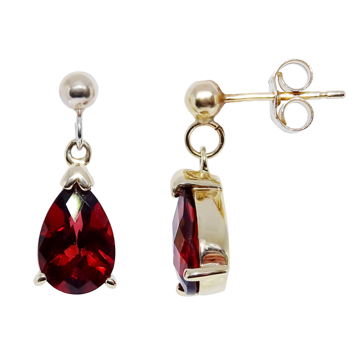 Garnet Drop Earrings 9ct Yellow  Gold - Michael Jones Jeweller