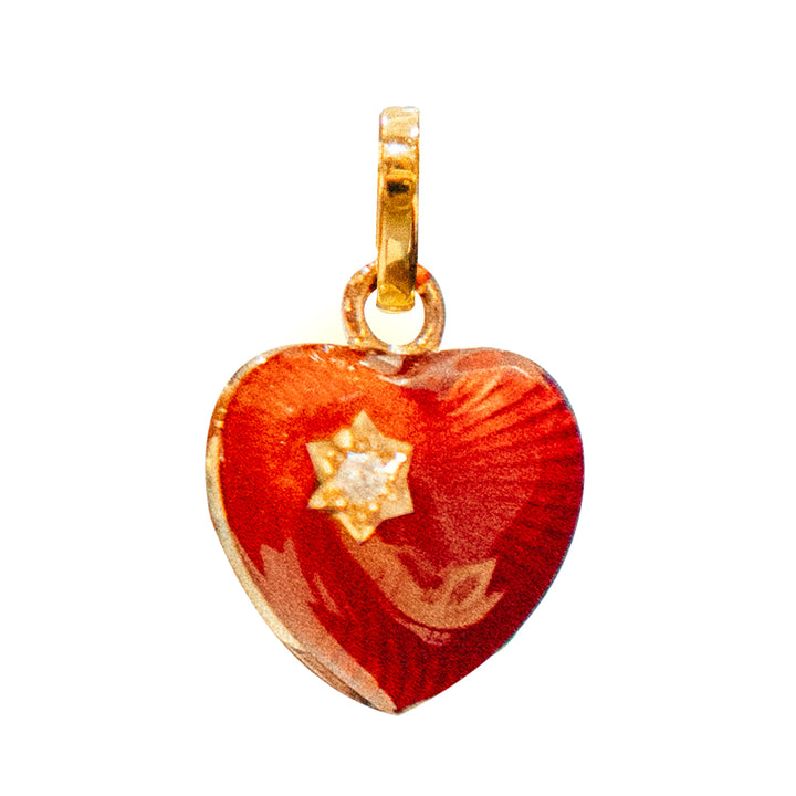 Fabergé 18ct Rose Gold Red Guilloche Enamel and Diamond Heart Charm