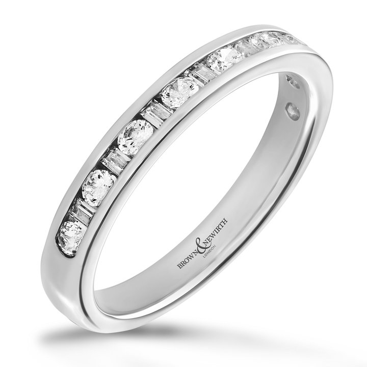 Diamond 0.50ct Charm Baguette and Round Platinum Eternity Ring by Brown & Newirth