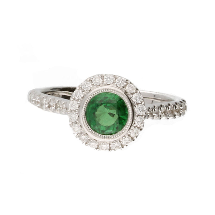 Tsavorite Garnet and Diamond Cluster Ring