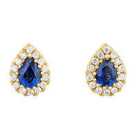 Sapphire and Diamond 18ct Yellow Gold Pear Cluster Stud Earrings