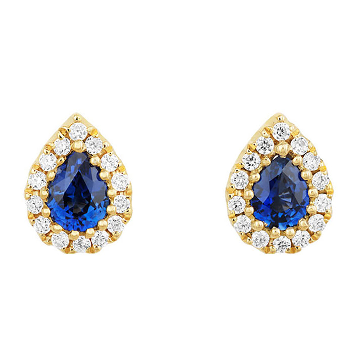Sapphire and Diamond 18ct Yellow Gold Pear Cluster Stud Earrings - Michael Jones Jeweller