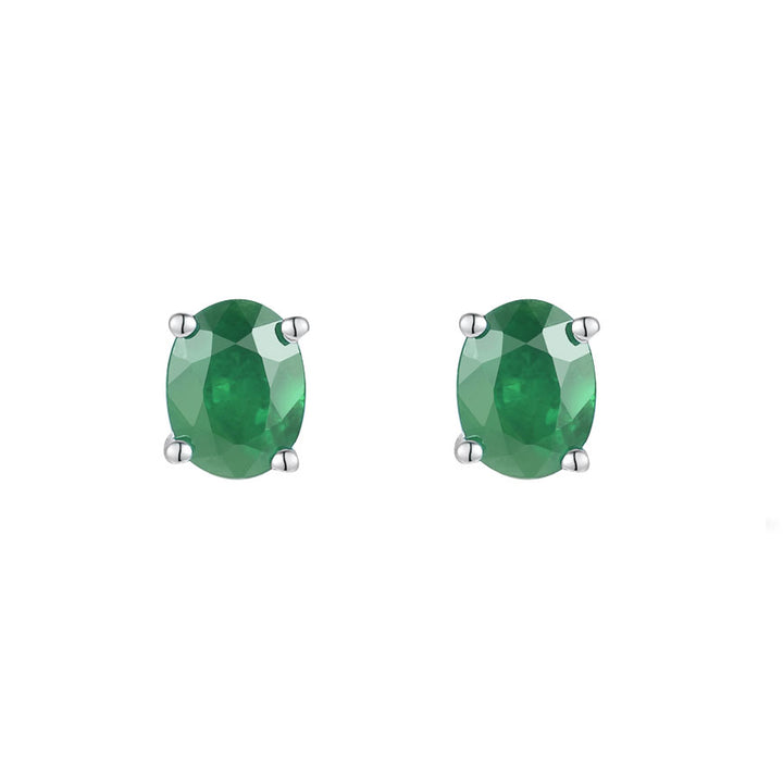 Emerald Oval 18ct White Gold Stud Earrings - Michael Jones Jeweller
