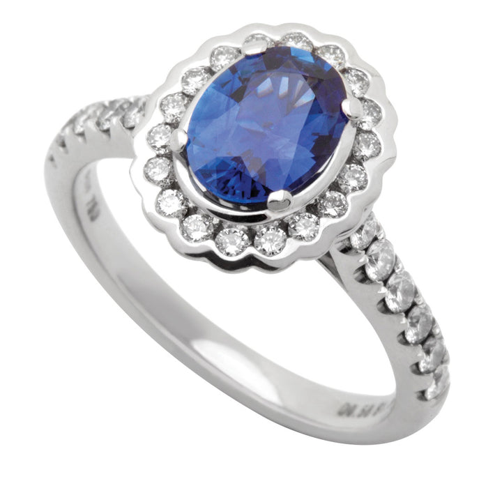 Sapphire and Diamond 18ct White Gold Cluster Ring - Michael Jones Jeweller