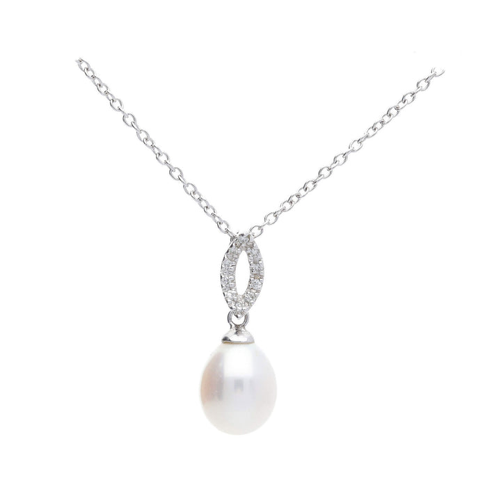 Freshwater Pearl and Diamond 9ct White Gold Marquise Pendant - Michael Jones Jeweller